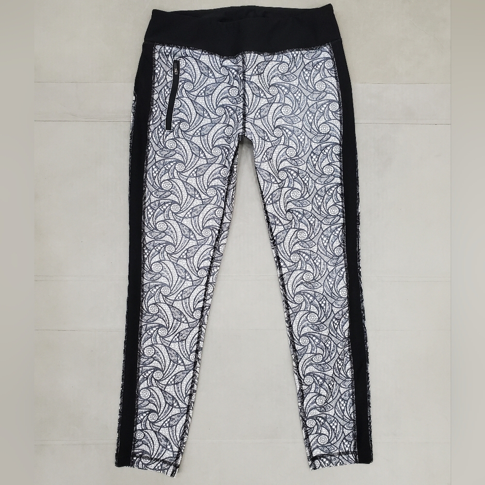 Ki Pro Performance leggings women's M black gray geometric design zip pocket